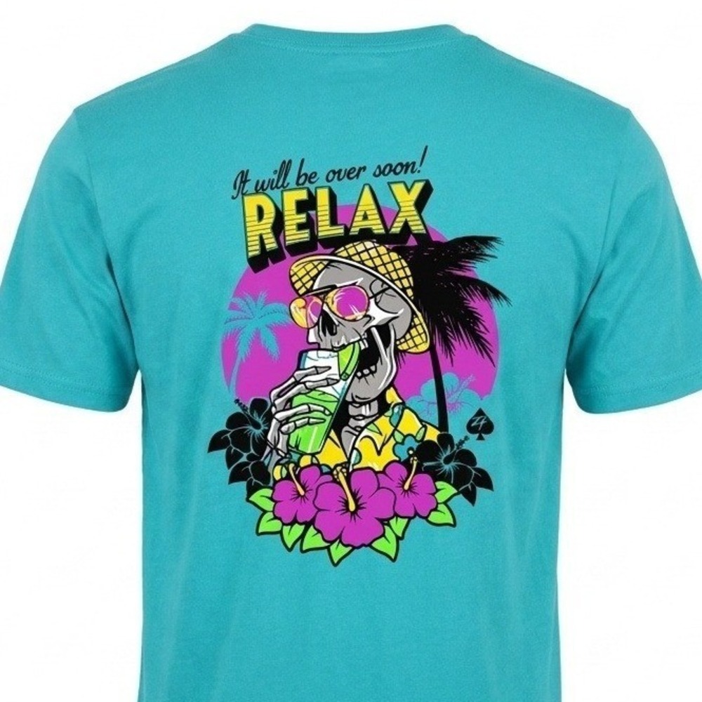 Zero Foxtrot Relax It'll Be Over Soon Mens 2XL Graphic Tee SkeletonTeal Blue